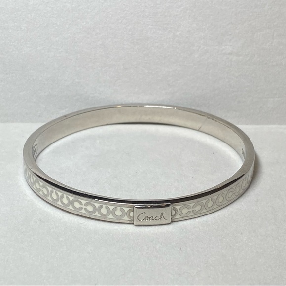 Coach Signature Enamel Bangle - White and Silver - 2.52” (6.4 cm)